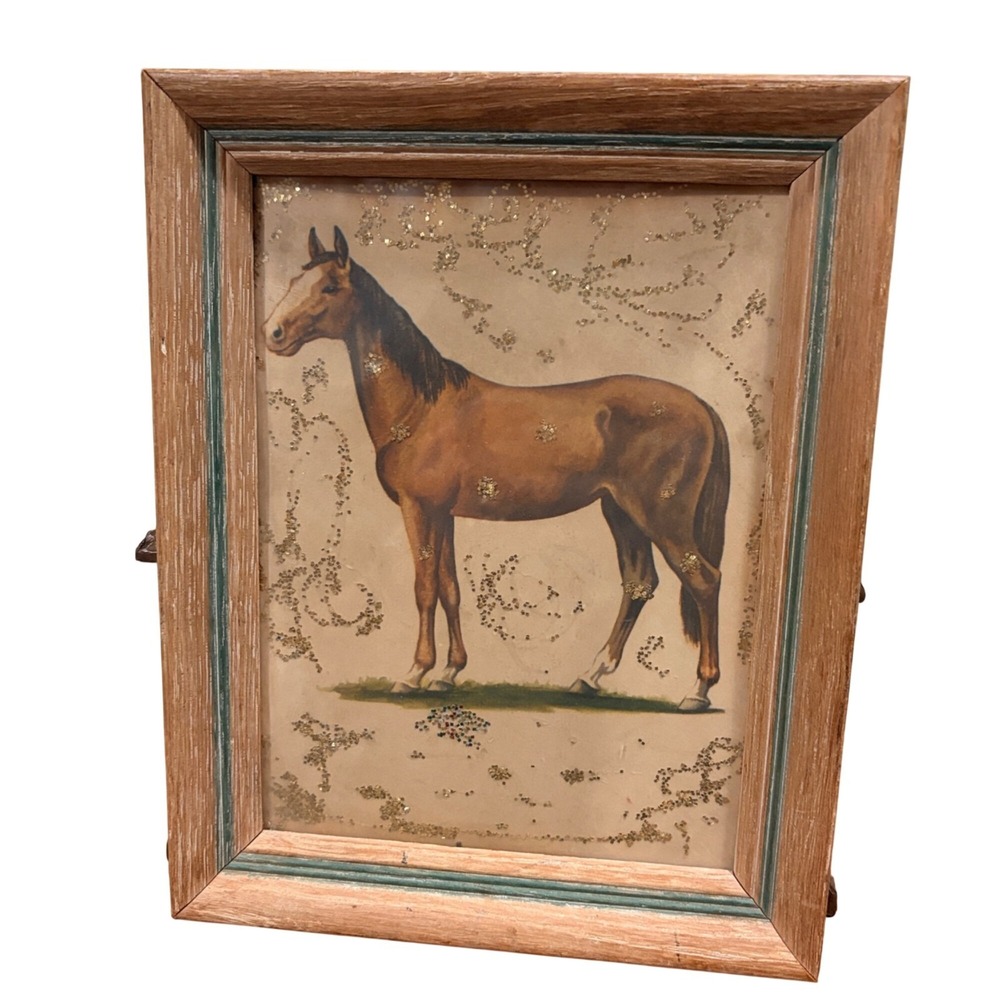VTG Reliance Industries 6x8 Wooden Frame Horse Art Glitter Equestrian Farmhouse